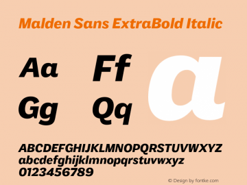Malden Sans ExtraBold Italic Version 1.00, build 13, s3 Font Sample