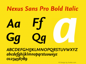 Nexus Sans Pro Bold Italic Version 7.600, build 1027, FoPs, FL 5.04 Font Sample