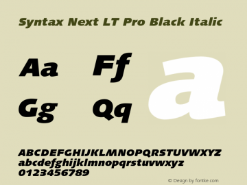 SyntaxNextLTPro-BlackItalic Version 1.000;PS 001.000;hotconv 1.0.38 Font Sample