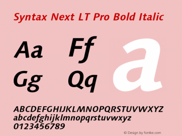 SyntaxNextLTPro-BoldItalic Version 1.000;PS 001.000;hotconv 1.0.38 Font Sample