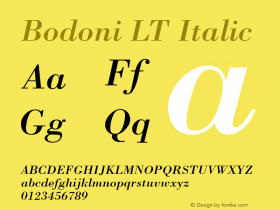 Bodoni LT Italic Version 6.1; 2002图片样张
