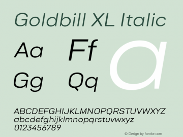Goldbill XL Italic 1.000 Font Sample