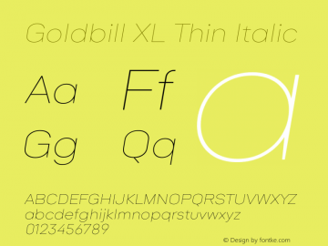 Goldbill XL Thin Italic 1.000 Font Sample