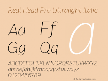 Real Head Pro Ultralight It Version 7.70 Font Sample