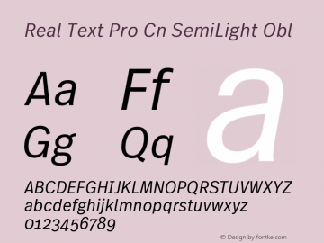 Real Text Pro Cn SemiLight Obl Version 1.00 Font Sample