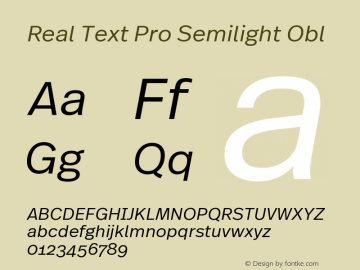 Real Text Pro Semilight Obl Version 7.70 Font Sample