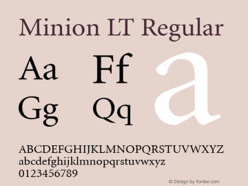 Minion LT Regular Version 6.1; 2002 Font Sample