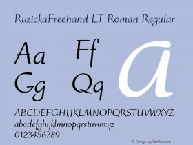 RuzickaFreehand LT Roman Regular Version 6.1; 2002 Font Sample