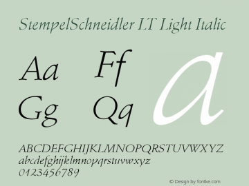 StempelSchneidler LT Light Italic Version 6.1; 2002 Font Sample