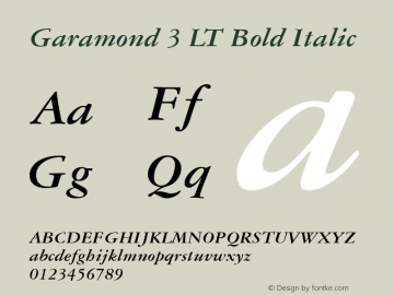 Garamond 3 LT Bold Italic Version 6.1; 2002图片样张