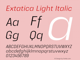 Extatica-LightItalic Version 1.000; ttfautohint (v0.97) -l 8 -r 50 -G 200 -x 14 -f dflt -w G图片样张