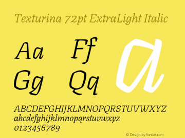 Texturina 72pt ExtraLight Italic Version 1.003 Font Sample