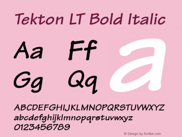 Tekton LT Bold Italic Version 6.1; 2002 Font Sample