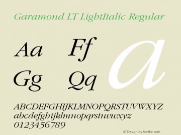 Garamond LT LightItalic Regular Version 6.1; 2002图片样张