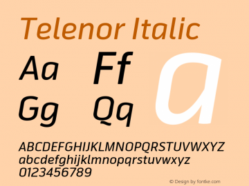 Telenor Italic Regular Version 1.000;PS 001.000;hotconv 1.0.70;makeotf.lib2.5.58329 DEVELOPMENT Font Sample