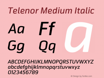 Telenor Medium Italic Regular Version 1.000;PS 001.000;hotconv 1.0.70;makeotf.lib2.5.58329 DEVELOPMENT Font Sample