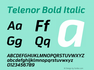 Telenor Bold Italic Regular Version 1.000;PS 001.000;hotconv 1.0.70;makeotf.lib2.5.58329 DEVELOPMENT Font Sample