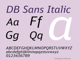 DB Sans Italic Version 1.000;PS 2.00;hotconv 1.0.38 Font Sample