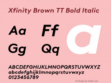 XfinityBrownTT-BoldItalic Version 1.001; build 0009 Font Sample