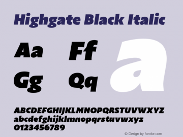 Highgate Black Italic Version 1.101 Font Sample