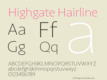 Highgate Hairline Version 1.101 Font Sample
