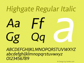 Highgate Italic Version 1.101 Font Sample