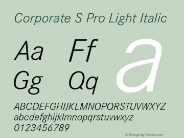 Corporate S Pro Light Italic Version 1.40 Font Sample