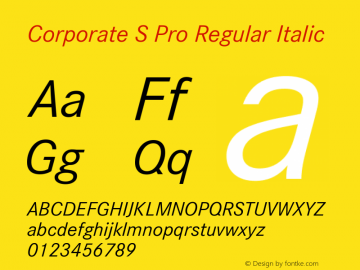 Corporate S Pro Italic Version 1.40 Font Sample
