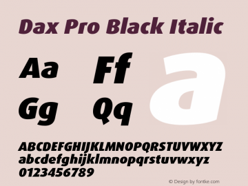 Dax Pro Black Italic Version 7.504; 2005; Build 1026 Font Sample