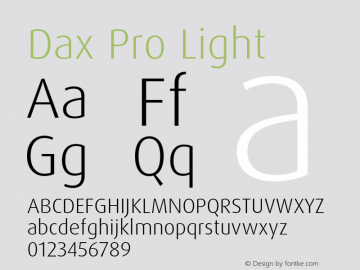 Dax Pro Light Version 7.504; 2005; Build 1025 Font Sample