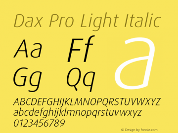 Dax Pro Light Italic Version 7.504; 2005; Build 1025 Font Sample