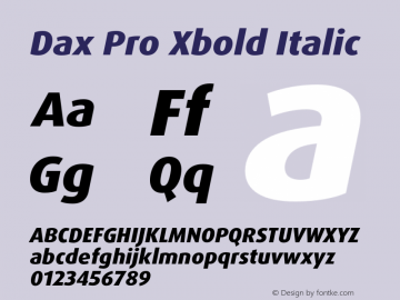 Dax Pro Xbold Italic Version 7.504; 2005; Build 1026 Font Sample
