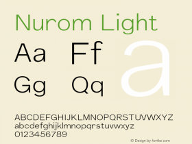 Nurom-Light Version 1.001;PS 001.001;hotconv 1.0.56;makeotf.lib2.0.21325 Font Sample