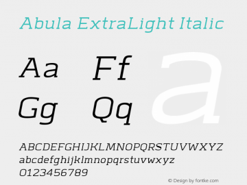 Abula ExtLt Bold Italic Version 1.000 Font Sample