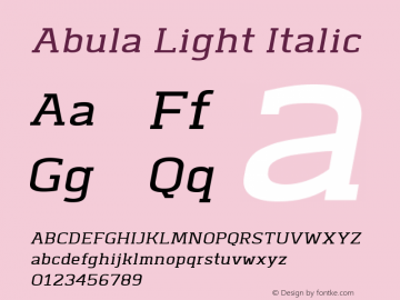 Abula Light Italic Version 1.000 Font Sample
