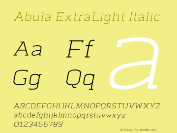 Abula-ExtraLightItalic Version 1.000图片样张