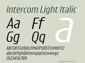 Intercom Light Italic Version 1.0 Font Sample