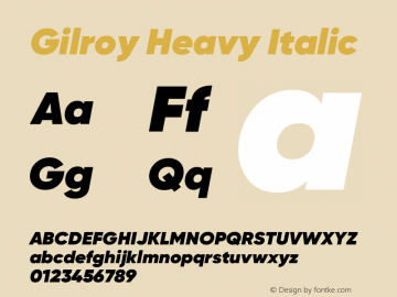 Gilroy-HeavyItalic Version 1.000;PS 001.000;hotconv 1.0.88;makeotf.lib2.5.64775 Font Sample