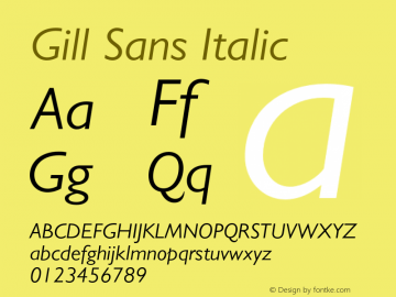 GillSans-Italic Version 1.000 CFF OTF. Monotype Imaging Tue Mar 8 2005 Font Sample