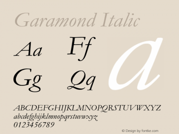 Garamond Italic Version 2.35 Font Sample