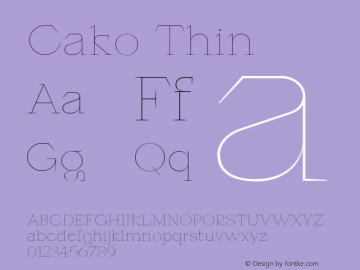 Cako Thin Version 1.000;PS 001.000;hotconv 1.0.88;makeotf.lib2.5.64775 Font Sample