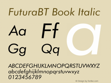 FuturaBT-BookItalic Version 3.10, build 19, s3图片样张