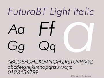 FuturaBT-LightItalic Version 3.10, build 19, s3图片样张