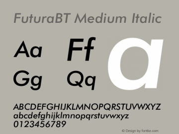 FuturaBT-MediumItalic Version 3.10, build 19, s3图片样张