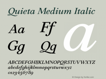 Quieta Medium Italic Version 1.000;hotconv 1.0.109;makeotfexe 2.5.65596 Font Sample