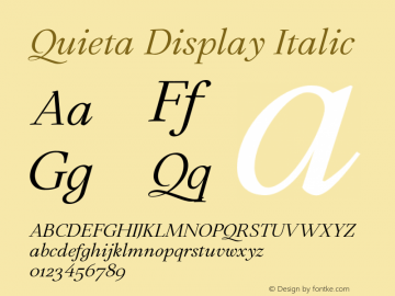 Quieta-DisplayItalic Version 1.000;hotconv 1.0.109;makeotfexe 2.5.65596 Font Sample