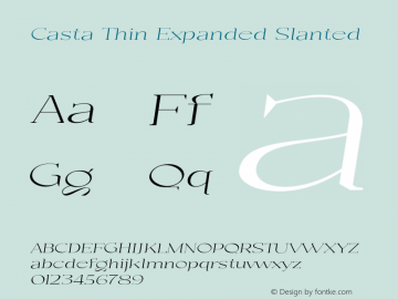 Casta-ThinExpandedSlanted Version 1.000 Font Sample