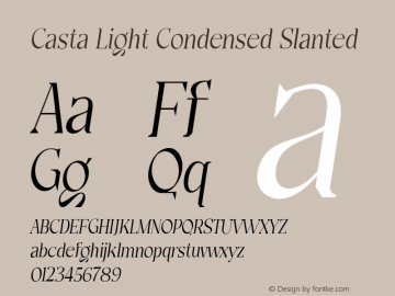 Casta-LightCondensedSlanted Version 1.000 Font Sample