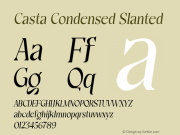 Casta-CondensedSlanted Version 1.000 Font Sample