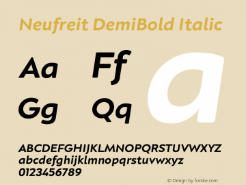 Neufreit DemiBold Italic Version 1.000;hotconv 1.0.109;makeotfexe 2.5.65596 Font Sample